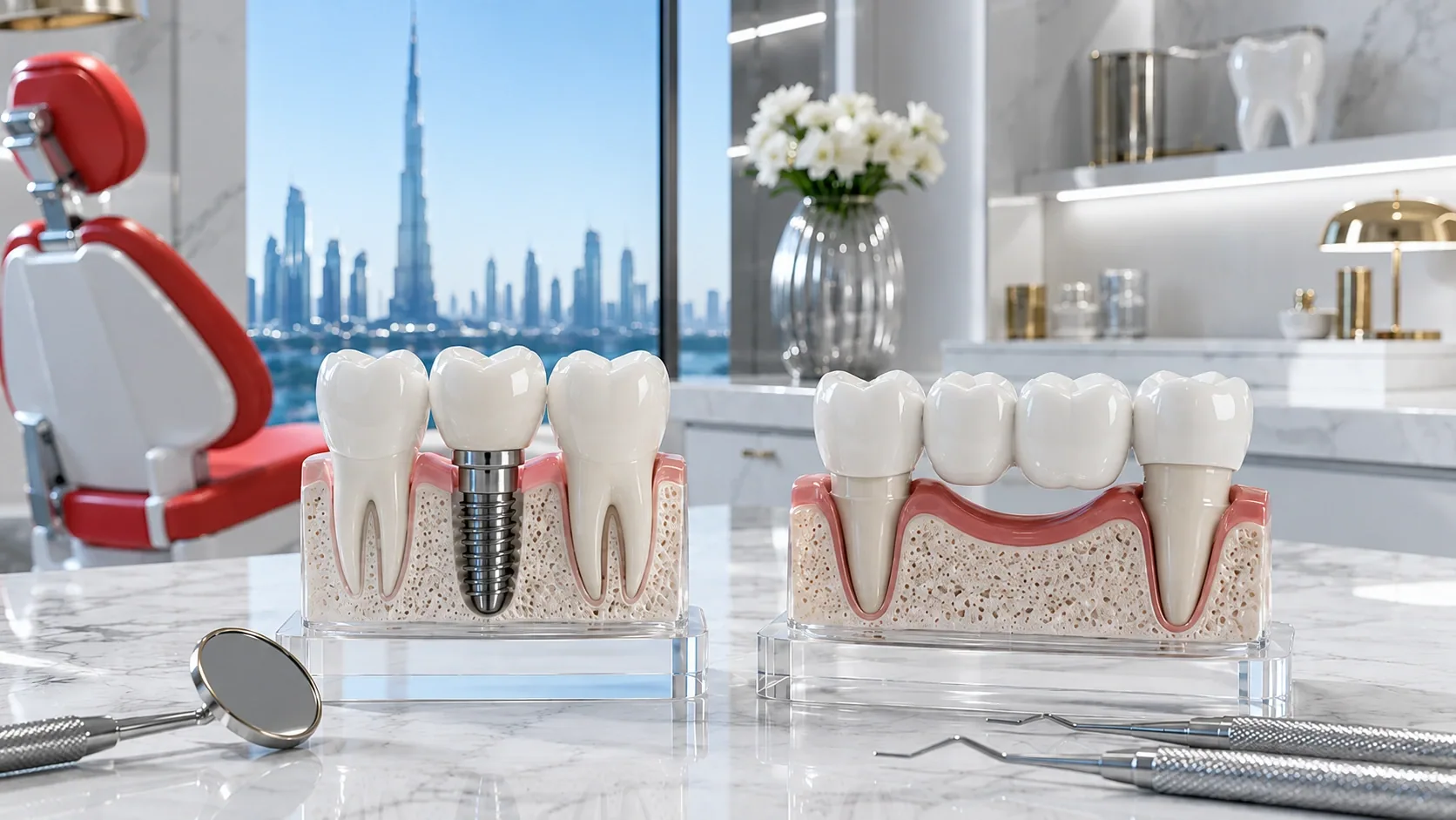 Dental implant vs dental bridge comparison – WhiteLine Dental Clinic Al Rigga, Dubai – WhiteLine Dental Clinic Al Rigga